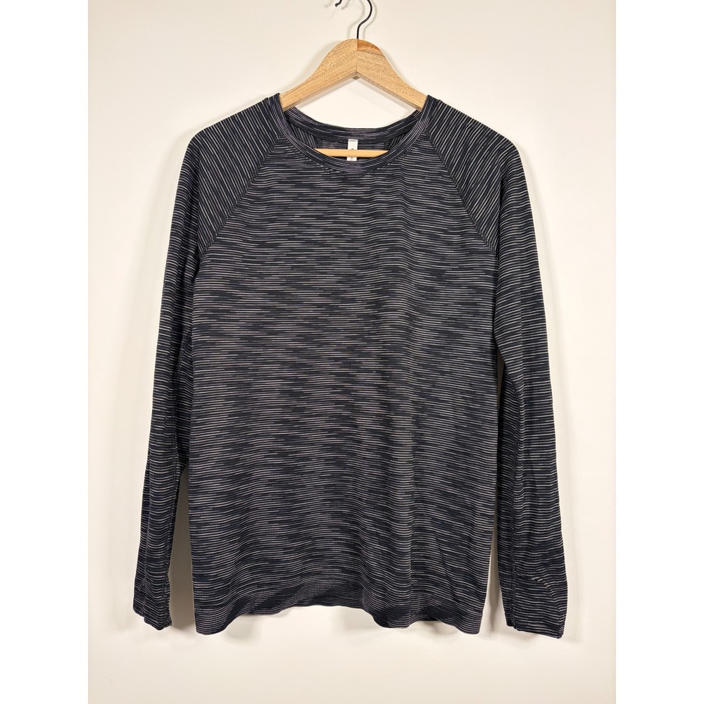 Athleta Momentum Long Sleeve XL Black White Stripe Space Dye Thumbhole 631845